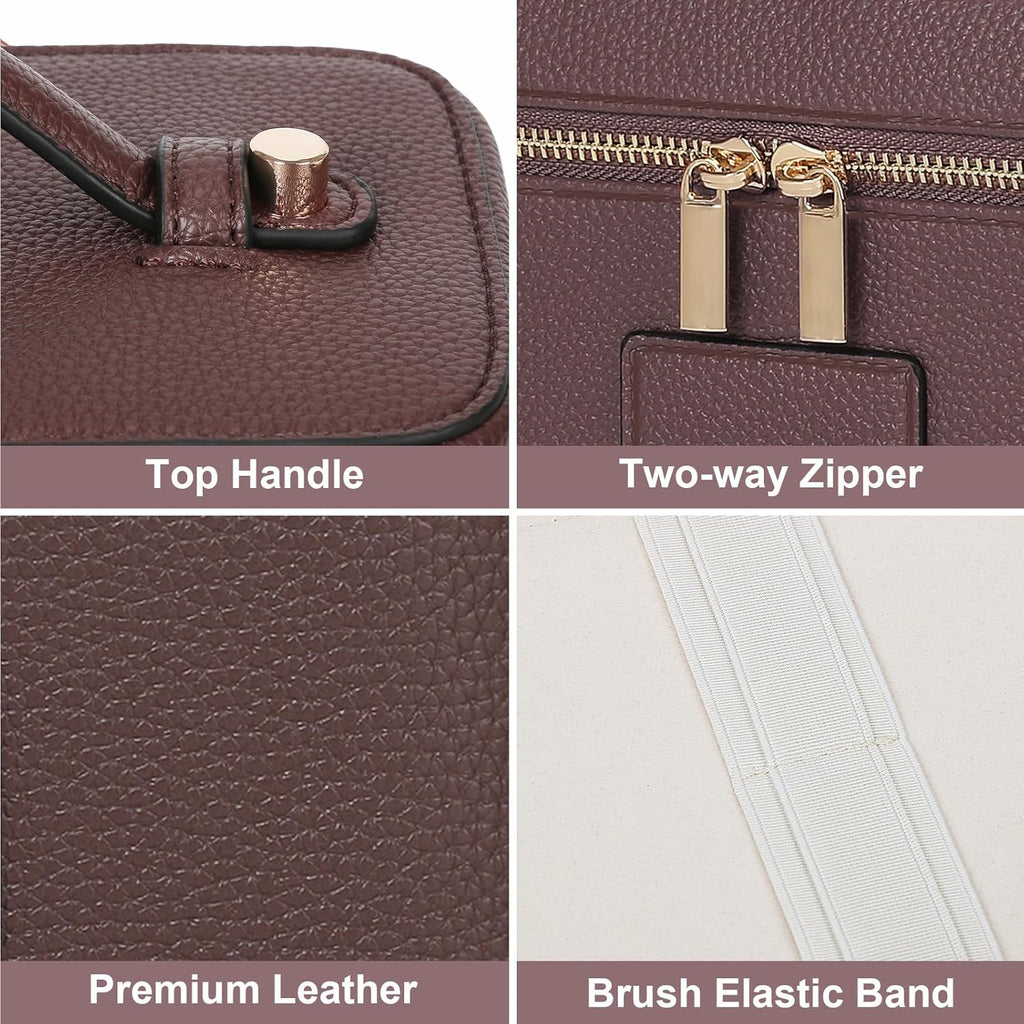 Makeup Bag Vanity Case for Women Leather Cosmetic Bag Travel Toiletry Bags Portable Makeup Organizer Case