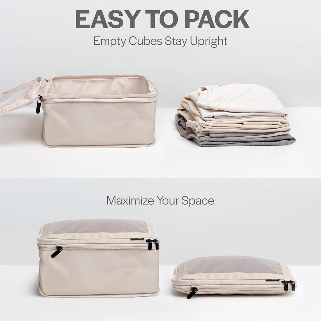 Compression Packing Cubes for Travel, 2-Pack, Beige