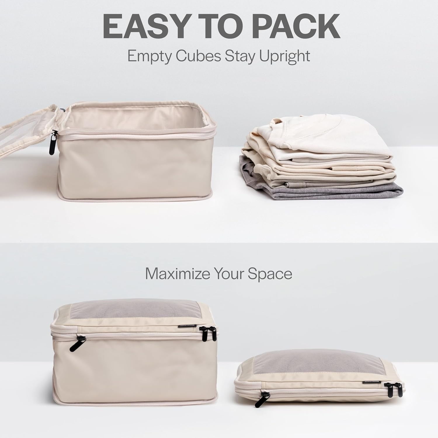 Compression Packing Cubes for Travel, 2-Pack, Beige