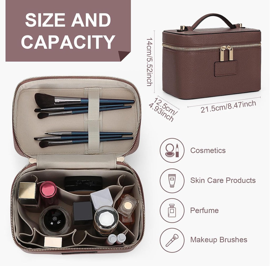 Makeup Bag Vanity Case for Women Leather Cosmetic Bag Travel Toiletry Bags Portable Makeup Organizer Case