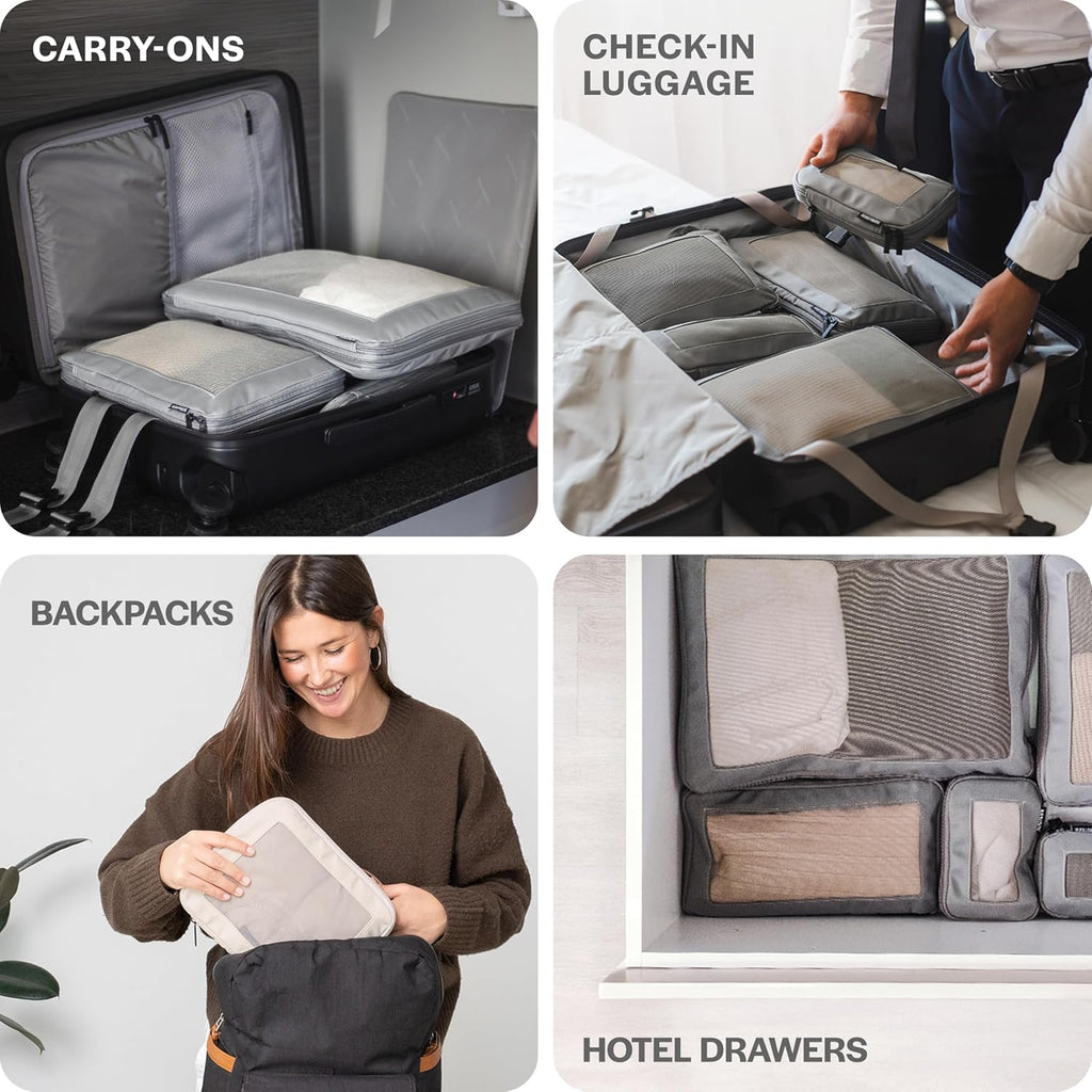 Compression Packing Cubes for Travel, 2-Pack, Beige