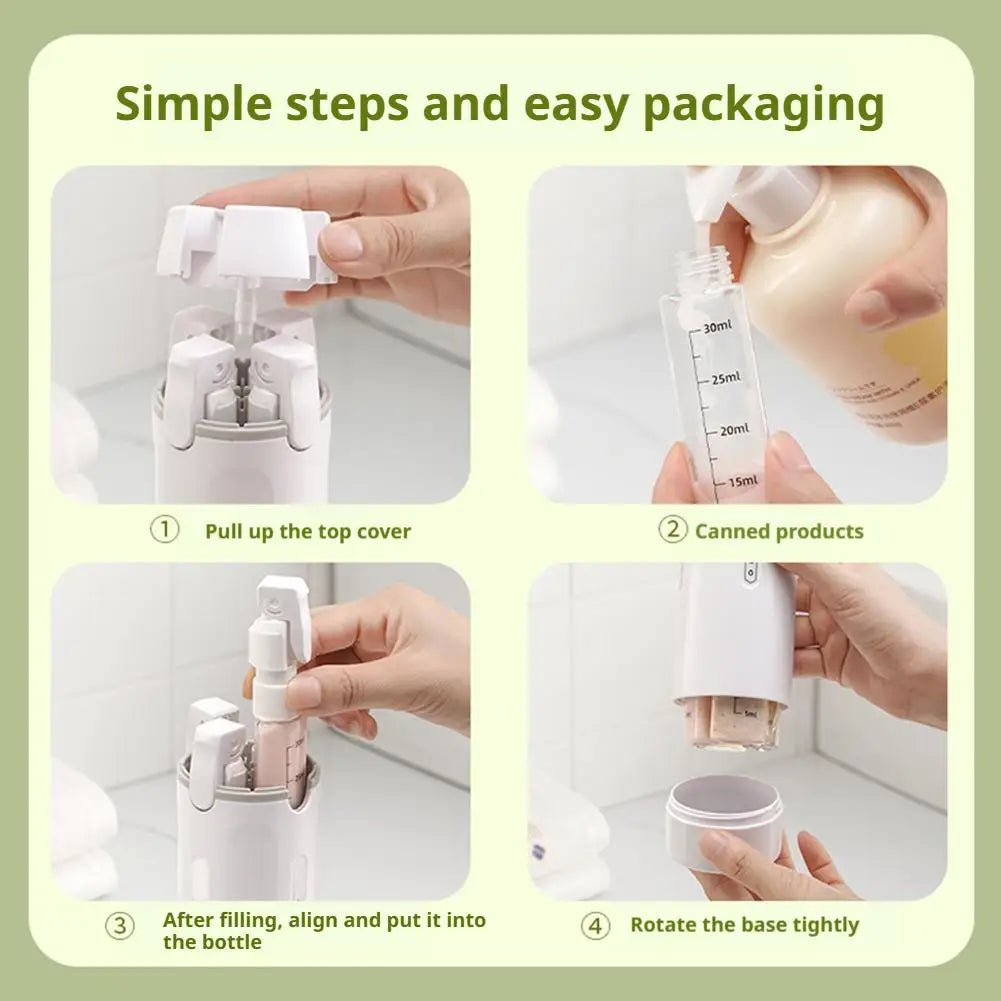 4-In-1 Portable Travel Refillable Bottles Set Cosmetics and Toiletries Containers for Shampoo Body Wash - Travel Storage Bottles