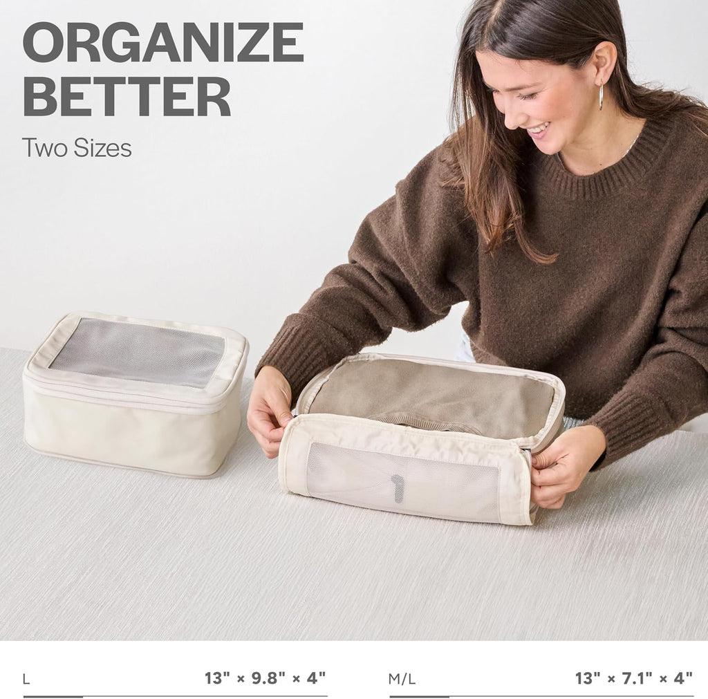 Compression Packing Cubes for Travel, 2-Pack, Beige